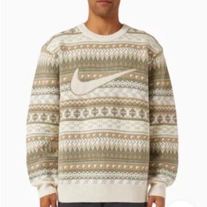 Nike Life Fair Isle Cable Knit Crewneck Sweater Orewood Brown FZ0125-105 Sz XL